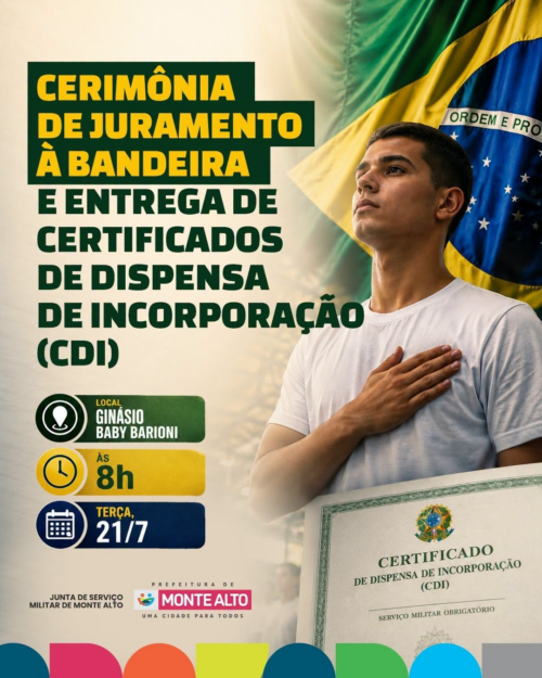 Cerimônia de Juramento à Bandeira será realizada em 21 de julho