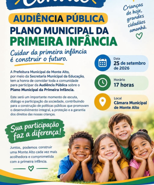 Debate sobre o Plano Municipal da Primeira Infância acontece na próxima sexta-feira, dia 25